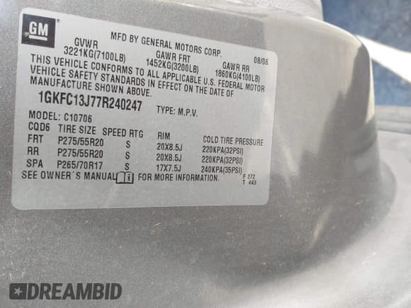 ✅ 2007 GMC Yukon SLE • VIN: 1GKFC13J77R240247 • Lot: 43642049. Wystawiony na IAAI z przebiegiem 220 267 mil. Bezpłatny archiwum sprzedaży aukcyjnych z USA i szczegółowy raport historii pojazdu na DreamBid. Zdjęcie 9.