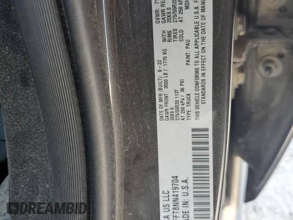 2022 Ram 1500 Lone Star with VIN 1C6SRFFT8NN419704, listed as a Copart auction lot 58213375 with 58,396 mi miles and Salvage title. Bid and sale history available at DreamBid. Image 12.