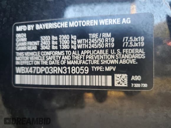 ✅ 2024 BMW X3 sDrive30i • VIN: WBX47DP03RN318059 • Lot: 92440675. Listed on Copart with Not provided. Free auction sales archive from the USA and detailed vehicle history report at DreamBid. Image 13.