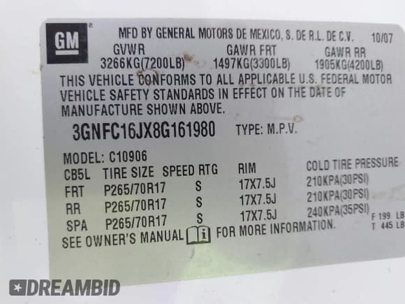 ✅ 2008 Chevrolet Suburban 1LT • VIN: 3GNFC16JX8G161980 • Lot: 43688855. Wystawiony na IAAI z przebiegiem Nie podano. Bezpłatny archiwum sprzedaży aukcyjnych z USA i szczegółowy raport historii pojazdu na DreamBid. Zdjęcie 9.