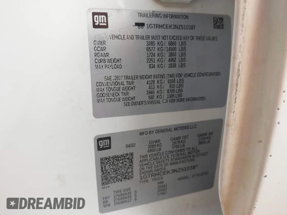 ✅ 2022 GMC Sierra 1500 Elevation • VIN: 1GTRHCEK3NZ510387 • Лот: 43368912. Опубликован ранее на IAAI с пробегом 149 074 миль. Бесплатный доступ к архиву аукционных продаж из США и подробный отчёт об истории автомобиля на DreamBid. Изображение 9.