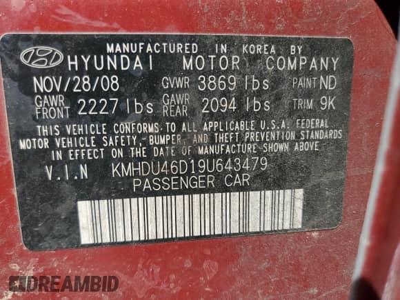 ✅ 2009 Hyundai Elantra GLS • VIN: KMHDU46D19U643479 • Lot: 72203874. Wystawiony na Copart z przebiegiem 201 087 mil mil. Skorzystaj z bezpłatnego archiwum sprzedaży aukcyjnych z USA i zobacz szczegółowy raport historii pojazdu na DreamBid. Zdjęcie 13.