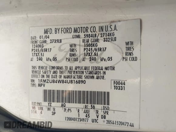 ✅ 2004 Ford Explorer • VIN: 1FMZU84W84UB16890 • Лот: 42208403. Опубликован ранее на IAAI с пробегом 266 940 миль. Бесплатный доступ к архиву аукционных продаж из США и подробный отчёт об истории автомобиля на DreamBid. Изображение 9.