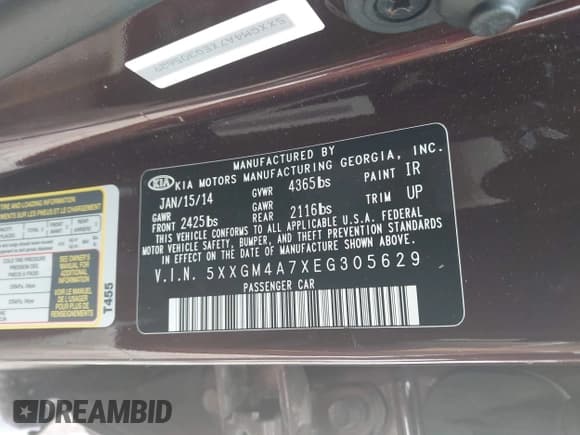 ✅ 2014 Kia Optima LX • VIN: 5XXGM4A7XEG305629 • Lot: 42370105. Listed on IAAI with 240,254 mi. Free auction sales archive from the USA and detailed vehicle history report at DreamBid. Image 9.