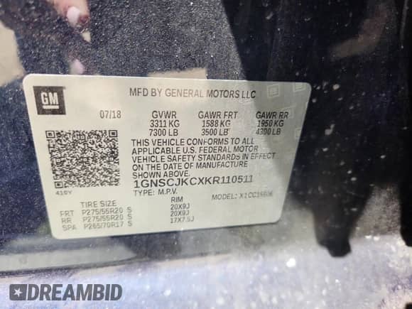 2019 Chevrolet Suburban Premier with VIN 1GNSCJKCXKR110511, listed as a Copart auction lot 71028945 with 87,669 mi miles and Salvage title. Bid and sale history available at DreamBid. Image 13.