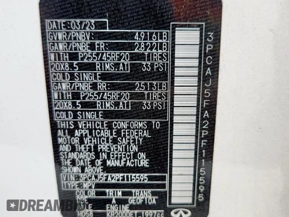 ✅ 2023 Infiniti QX50 Sport • VIN: 3PCAJ5FA2PF115595 • Lot: 59698835. Wystawiony na Copart z przebiegiem 40 899 mil. Bezpłatny archiwum sprzedaży aukcyjnych z USA i szczegółowy raport historii pojazdu na DreamBid. Zdjęcie 13.