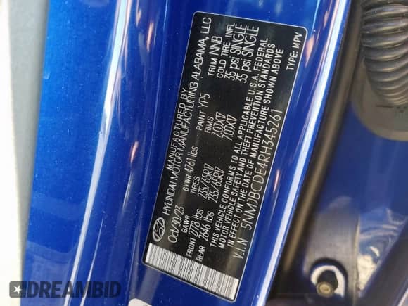 2024 Hyundai Tucson SEL z VIN 5NMJBCDE4RH345261, wystawiony jako Copart lot #86189255 z przebiegiem 30 958 mil mil oraz Szkoda całkowita • Salvage title. Historia ofert i sprzedaży dostępna na DreamBid. Obrazek 14.