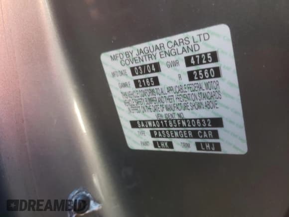 ✅ 2005 Jaguar S-Type • VIN: SAJWA01T85FN20632 • Lot: 85305195. Listed on Copart with 93,825 mi. Free auction sales archive from the USA and detailed vehicle history report at DreamBid. Image 12.