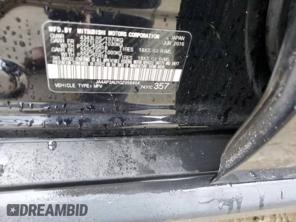 2016 Mitsubishi Outlander ES z VIN JA4AP3AU1GZ056404, wystawiony jako Copart lot #80633625 z przebiegiem 89 067 mil mil oraz Szkoda całkowita • Salvage title. Historia ofert i sprzedaży dostępna na DreamBid. Obrazek 12.