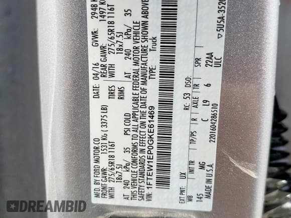 ✅ 2016 Ford F-150 XLT • VIN: 1FTEW1EP0GKE61469 • Lot: 70845215. Listed on Copart with 108,331 mi. Free auction sales archive from the USA and detailed vehicle history report at DreamBid. Image 13.