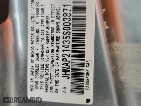 ✅ 2005 Honda S2000 • VIN: JHMAP21435S003871 • Лот: 75563494. Опубликован ранее на Copart с пробегом Не указан. Бесплатный доступ к архиву аукционных продаж из США и подробный отчёт об истории автомобиля на DreamBid. Изображение 13.