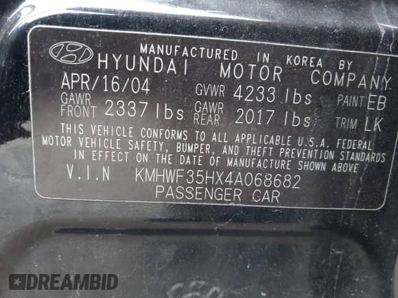 2004 Hyundai Sonata GLS с VIN KMHWF35HX4A068682, выставлен на аукционе IAAI как лот 41933856 с пробегом 127 508 миль миль и . История ставок и продаж доступна на DreamBid. Изображение 9.