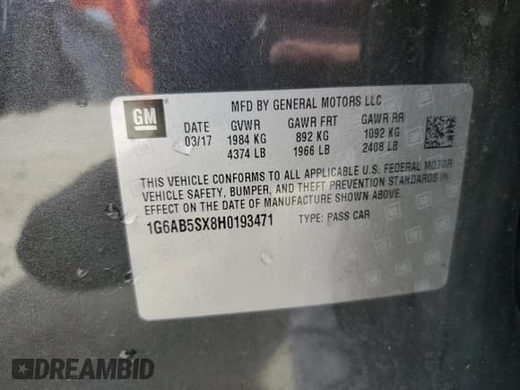 ✅ 2017 Cadillac ATS Luxury RWD • VIN: 1G6AB5SX8H0193471 • Lot: 85386235. Listed on Copart with 62,287 mi. Free auction sales archive from the USA and detailed vehicle history report at DreamBid. Image 13.