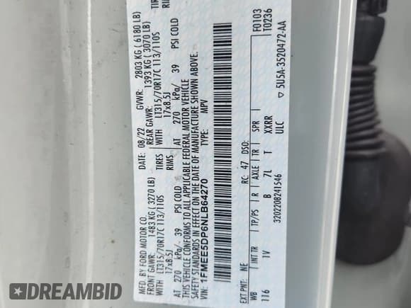 ✅ 2022 Ford Bronco • VIN: 1FMEE5DP6NLB64270 • Lot: 70008805. Listed on Copart with 26,658 mi. Free auction sales archive from the USA and detailed vehicle history report at DreamBid. Image 12.