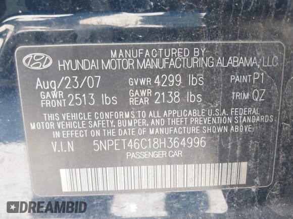 ✅ 2008 Hyundai Sonata GLS • VIN: 5NPET46C18H364996 • Лот: 41348019. Опубликован ранее на IAAI с пробегом 204 132 миль. Бесплатный доступ к архиву аукционных продаж из США и подробный отчёт об истории автомобиля на DreamBid. Изображение 9.