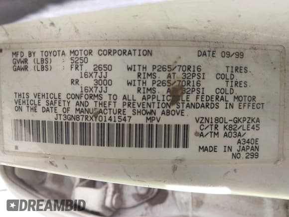 ✅ 2000 Toyota 4Runner Limited • VIN: JT3GN87RXY0141547 • Lot: 43524678. Wystawiony na IAAI z przebiegiem 253 904 mil. Bezpłatny archiwum sprzedaży aukcyjnych z USA i szczegółowy raport historii pojazdu na DreamBid. Zdjęcie 9.