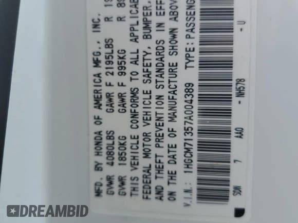 ✅ 2007 Honda Accord LX • VIN: 1HGCM71357A004389 • Lot: 84451965. Listed on Copart with 317,331 mi. Free auction sales archive from the USA and detailed vehicle history report at DreamBid. Image 12.