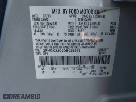 ✅ 2013 Ford Edge SEL • VIN: 2FMDK3JC2DBC68912 • Лот: 41208597. Опубликован ранее на IAAI с пробегом 175 044 миль. Бесплатный доступ к архиву аукционных продаж из США и подробный отчёт об истории автомобиля на DreamBid. Изображение 9.