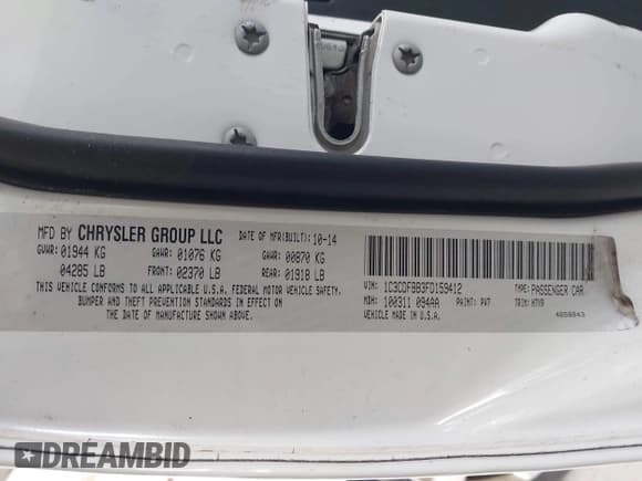 ✅ 2015 Dodge Dart SXT • VIN: 1C3CDFBB3FD159412 • Lot: 43542564. Listed on IAAI with 131,096 mi. Free auction sales archive from the USA and detailed vehicle history report at DreamBid. Image 9.