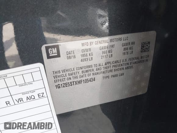 ✅ 2017 Chevrolet Malibu LT • VIN: 1G1ZE5STXHF105434 • Lot: 43367483. Listed on IAAI with 203,845 mi. Free auction sales archive from the USA and detailed vehicle history report at DreamBid. Image 9.