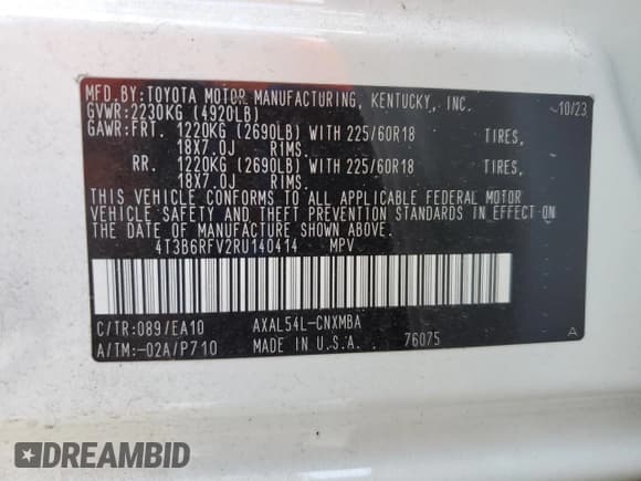 ✅ 2024 Toyota RAV4 Hybrid XLE Premium • VIN: 4T3B6RFV2RU140414 • Лот: 93538505. Опубликован ранее на Copart с пробегом 18 984 миль. Бесплатный доступ к архиву аукционных продаж из США и подробный отчёт об истории автомобиля на DreamBid. Изображение 13.