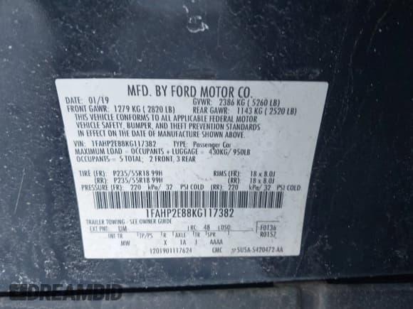 ✅ 2019 Ford Taurus SEL • VIN: 1FAHP2E88KG117382 • Лот: 41522485. Опубликован ранее на IAAI с пробегом 63 214 миль. Бесплатный доступ к архиву аукционных продаж из США и подробный отчёт об истории автомобиля на DreamBid. Изображение 9.