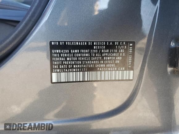 ✅ 2014 Volkswagen Jetta TDI • VIN: 3VWLL7AJ9EM391171 • Lot: 90758135. Listed on Copart with 106,874 mi. Free auction sales archive from the USA and detailed vehicle history report at DreamBid. Image 12.