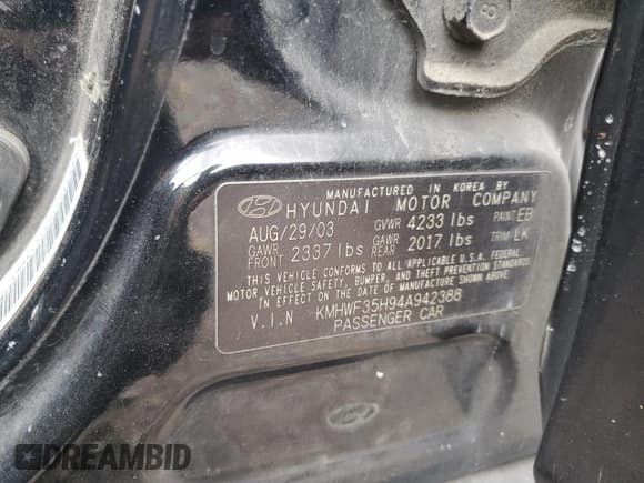 ✅ 2004 Hyundai Sonata GLS • VIN: KMHWF35H94A942388 • Lot: 67286115. Listed on Copart with 205,987 mi. Free auction sales archive from the USA and detailed vehicle history report at DreamBid. Image 12.