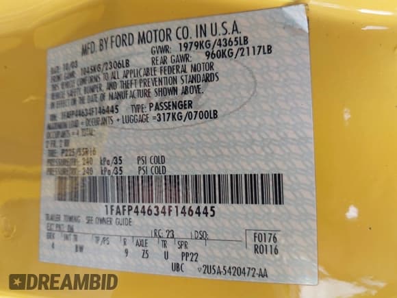 ✅ 2004 Ford Mustang Deluxe • VIN: 1FAFP44634F146445 • Lot: 43705189. Listed on IAAI with 78,367 mi. Free auction sales archive from the USA and detailed vehicle history report at DreamBid. Image 9.