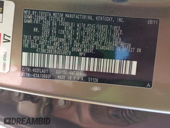 ✅ 2011 Toyota Venza • VIN: 4T3BK3BB3BU059979 • Lot: 43124364. Wystawiony na IAAI z przebiegiem 199 808 mil. Bezpłatny archiwum sprzedaży aukcyjnych z USA i szczegółowy raport historii pojazdu na DreamBid. Zdjęcie 9.