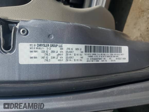 2013 Dodge Grand Caravan SXT с VIN 2C4RDGBG8DR768447, выставлен на аукционе Copart как лот 66640995 с пробегом 136 947 миль миль и Списание • Salvage title. История ставок и продаж доступна на DreamBid. Изображение 13.