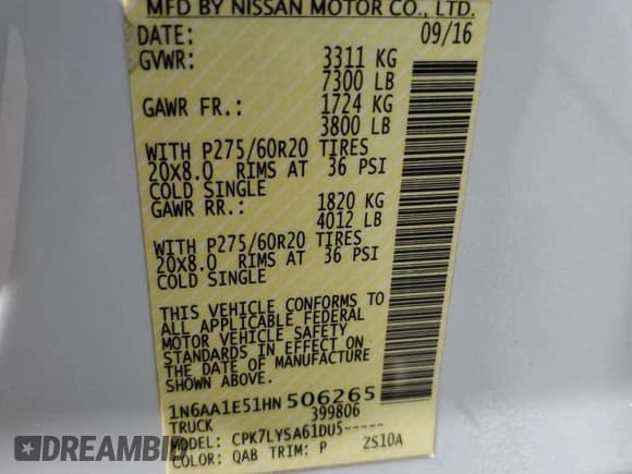 ✅ 2017 Nissan Titan SV • VIN: 1N6AA1E51HN506265 • Lot: 64943565. Listed on Copart with 162,035 mi. Free auction sales archive from the USA and detailed vehicle history report at DreamBid. Image 12.