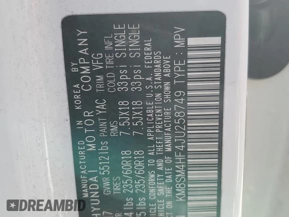 ✅ 2018 Hyundai Santa Fe SE • VIN: KM8SM4HF4JU258749 • Лот: 91236225. Опубликован ранее на Copart с пробегом 128 800 миль. Бесплатный доступ к архиву аукционных продаж из США и подробный отчёт об истории автомобиля на DreamBid. Изображение 13.