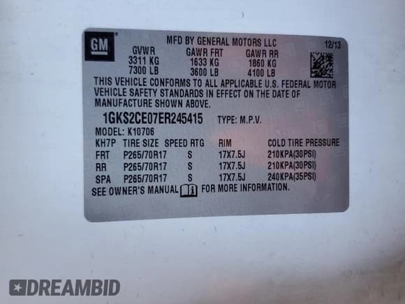 ✅ 2014 GMC Yukon SLT • VIN: 1GKS2CE07ER245415 • Lot: 81853715. Listed on Copart with 69,533 mi. Free auction sales archive from the USA and detailed vehicle history report at DreamBid. Image 14.