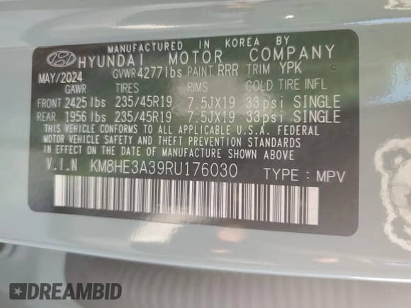 2024 Hyundai Kona Limited with VIN KM8HE3A39RU176030, listed as a Copart auction lot 85890324 with 3,140 mi miles and Salvage title. Bid and sale history available at DreamBid. Image 13.