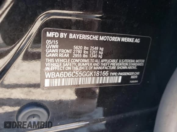 ✅ 2016 BMW 6 Series 650i xDrive • VIN: WBA6D6C55GGK18166 • Lot: 80745575. Listed on Copart with 112,263 mi. Free auction sales archive from the USA and detailed vehicle history report at DreamBid. Image 12.