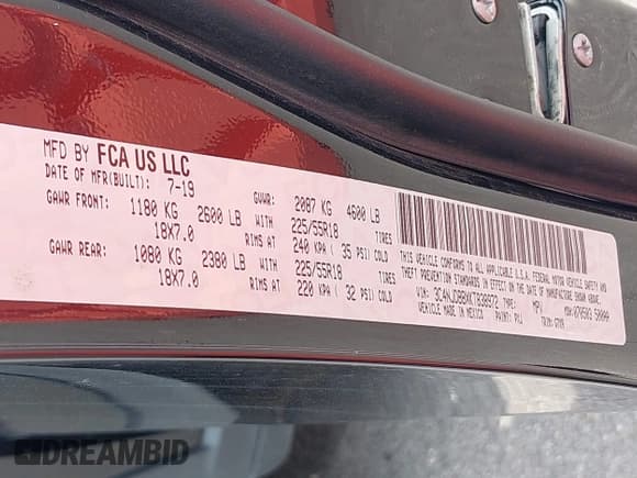 ✅ 2019 Jeep Compass Latitude • VIN: 3C4NJDBBXKT838972 • Lot: 42615357. Listed on IAAI with 77,210 mi. Free auction sales archive from the USA and detailed vehicle history report at DreamBid. Image 9.