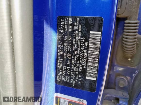 2023 Hyundai Elantra SEL with VIN KMHLM4AG8PU434248, listed as a Copart auction lot 84728015 with 45,074 mi miles and Clean title. Bid and sale history available at DreamBid. Image 12.