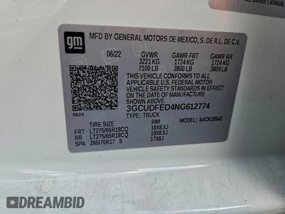 ✅ 2022 Chevrolet Silverado 1500 LT Trail Boss • VIN: 3GCUDFED4NG612774 • Lot: 94479125. Wystawiony na Copart z przebiegiem 59 256 mil. Bezpłatny archiwum sprzedaży aukcyjnych z USA i szczegółowy raport historii pojazdu na DreamBid. Zdjęcie 12.