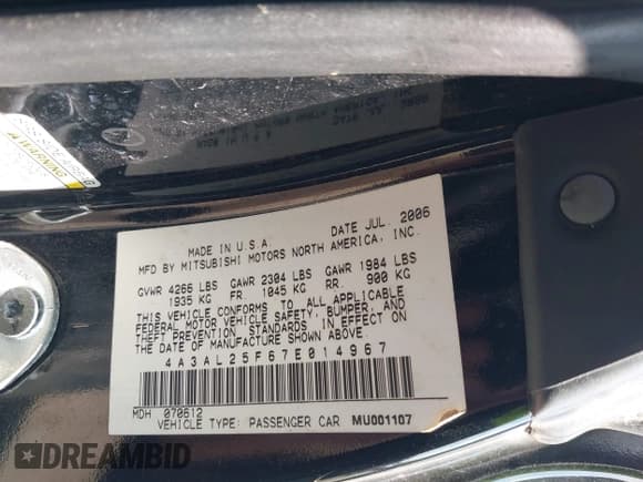 ✅ 2007 Mitsubishi Eclipse GS • VIN: 4A3AL25F67E014967 • Lot: 42741152. Wystawiony na IAAI z przebiegiem 105 129 mil. Bezpłatny archiwum sprzedaży aukcyjnych z USA i szczegółowy raport historii pojazdu na DreamBid. Zdjęcie 9.