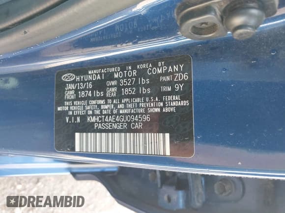 ✅ 2016 Hyundai Accent SE • VIN: KMHCT4AE4GU094596 • Lot: 43403579. Listed on IAAI with 117,382 mi. Free auction sales archive from the USA and detailed vehicle history report at DreamBid. Image 9.