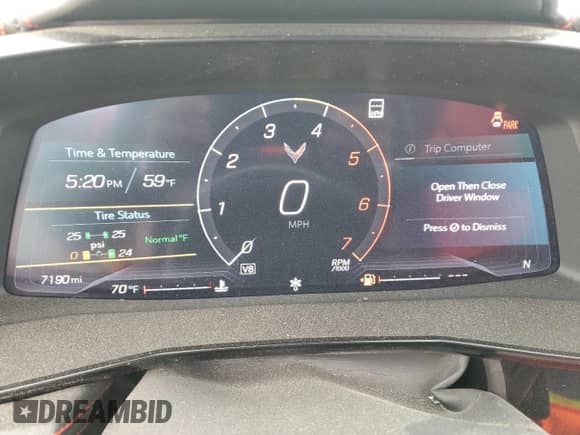 2021 Chevrolet Corvette 3LT z VIN 1G1YC3D45M5103473, wystawiony jako Copart lot #72562414 z przebiegiem 7 190 mil mil oraz Szkoda całkowita • Salvage title. Historia ofert i sprzedaży dostępna na DreamBid. Obrazek 9.