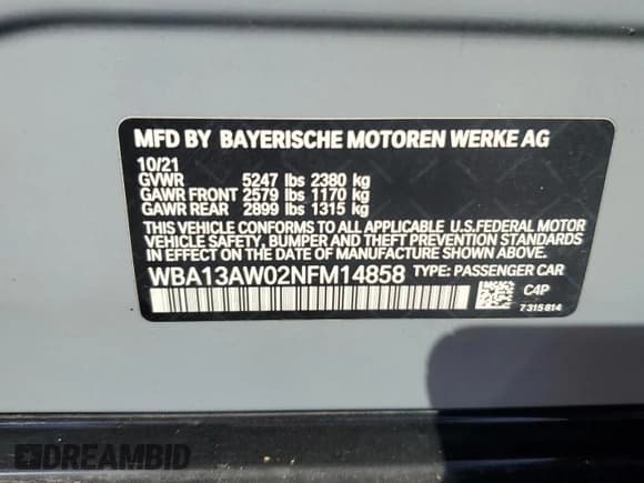 ✅ 2022 BMW 4 Series M440i xDrive • VIN: WBA13AW02NFM14858 • Lot: 70896735. Wystawiony na Copart z przebiegiem 41 626 mil. Bezpłatny archiwum sprzedaży aukcyjnych z USA i szczegółowy raport historii pojazdu na DreamBid. Zdjęcie 13.