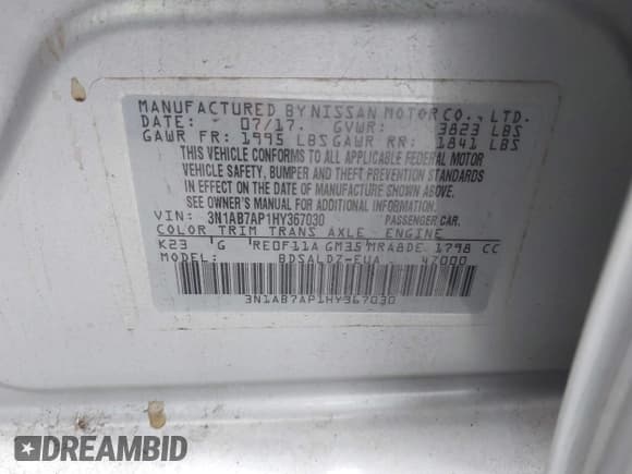 ✅ 2017 Nissan Sentra SL • VIN: 3N1AB7AP1HY367030 • Lot: 42211345. Wystawiony na IAAI z przebiegiem 119 166 mil. Bezpłatny archiwum sprzedaży aukcyjnych z USA i szczegółowy raport historii pojazdu na DreamBid. Zdjęcie 9.