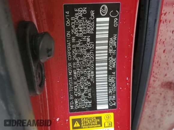 ✅ 2014 Lexus ES 300h • VIN: JTHBW1GG7E2071321 • Lot: 48433295. Wystawiony na Copart z przebiegiem Nie podano. Bezpłatny archiwum sprzedaży aukcyjnych z USA i szczegółowy raport historii pojazdu na DreamBid. Zdjęcie 12.