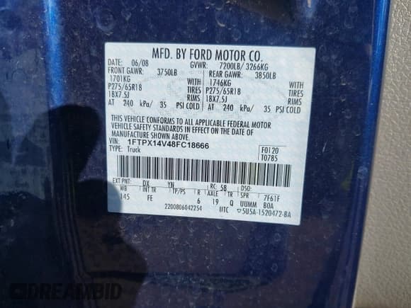 ✅ 2008 Ford F-150 XLT • VIN: 1FTPX14V48FC18666 • Lot: 43186135. Listed on IAAI with 109,376 mi. Free auction sales archive from the USA and detailed vehicle history report at DreamBid. Image 9.