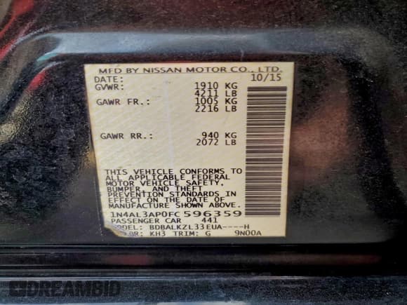 ✅ 2015 Nissan Altima SL • VIN: 1N4AL3AP0FC596359 • Lot: 94142715. Wystawiony na Copart z przebiegiem 168 784 mil. Bezpłatny archiwum sprzedaży aukcyjnych z USA i szczegółowy raport historii pojazdu na DreamBid. Zdjęcie 12.