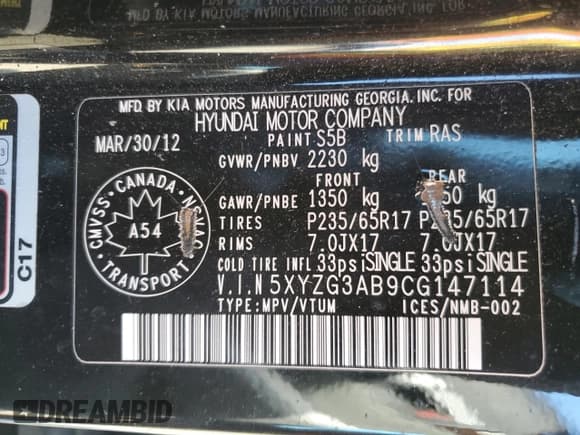 ✅ 2012 Hyundai Santa Fe GLS • VIN: 5XYZG3AB9CG147114 • Lot: 75277044. Listed on Copart with 296,854 mi. Free auction sales archive from the USA and detailed vehicle history report at DreamBid. Image 14.