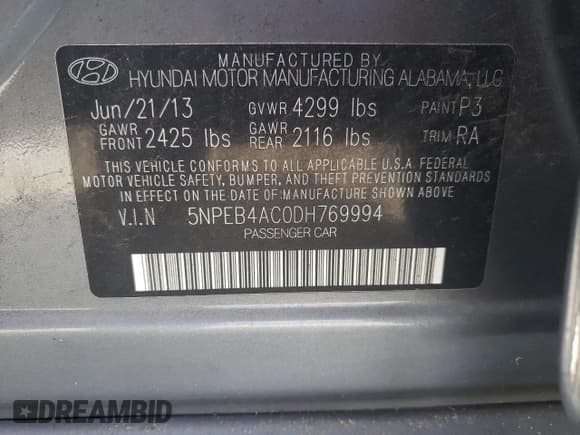 ✅ 2013 Hyundai Sonata GLS • VIN: 5NPEB4AC0DH769994 • Lot: 70778414. Listed on Copart with 147,857 mi. Free auction sales archive from the USA and detailed vehicle history report at DreamBid. Image 12.