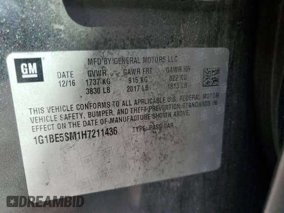✅ 2017 Chevrolet Cruze LT • VIN: 1G1BE5SM1H7211436 • Лот: 90895805. Опубликован ранее на Copart с пробегом 84 974 миль. Бесплатный доступ к архиву аукционных продаж из США и подробный отчёт об истории автомобиля на DreamBid. Изображение 12.